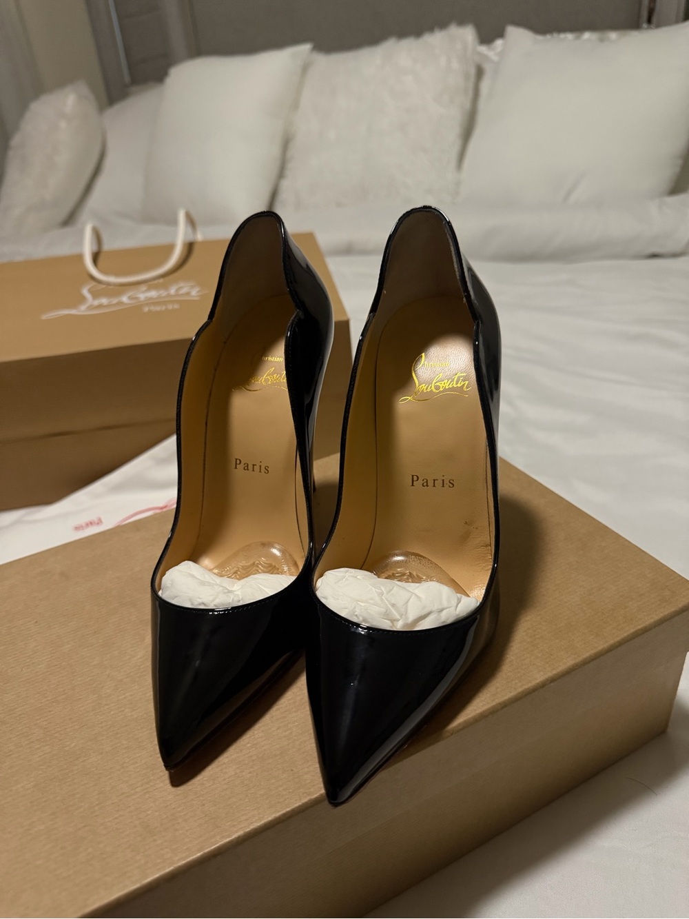 Christian Louboutin Black Patent Pointed-Toe Pumps